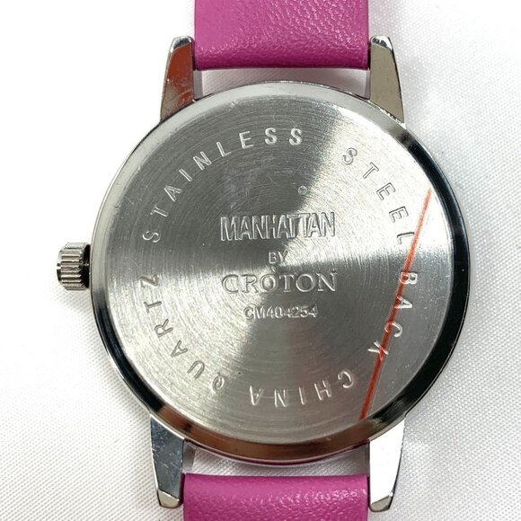 Manhattan By Croton Ladies Analog Watch Silver Steel/Pink Leather CM404254 NIB - Picture 3 of 9